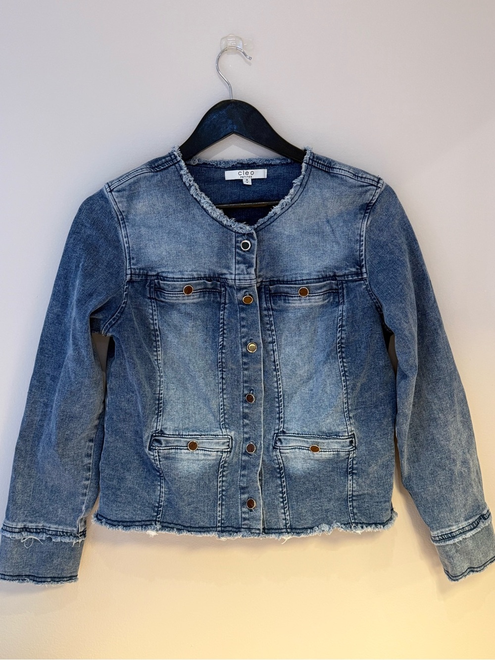 Denim Jacket with Frayed Trim